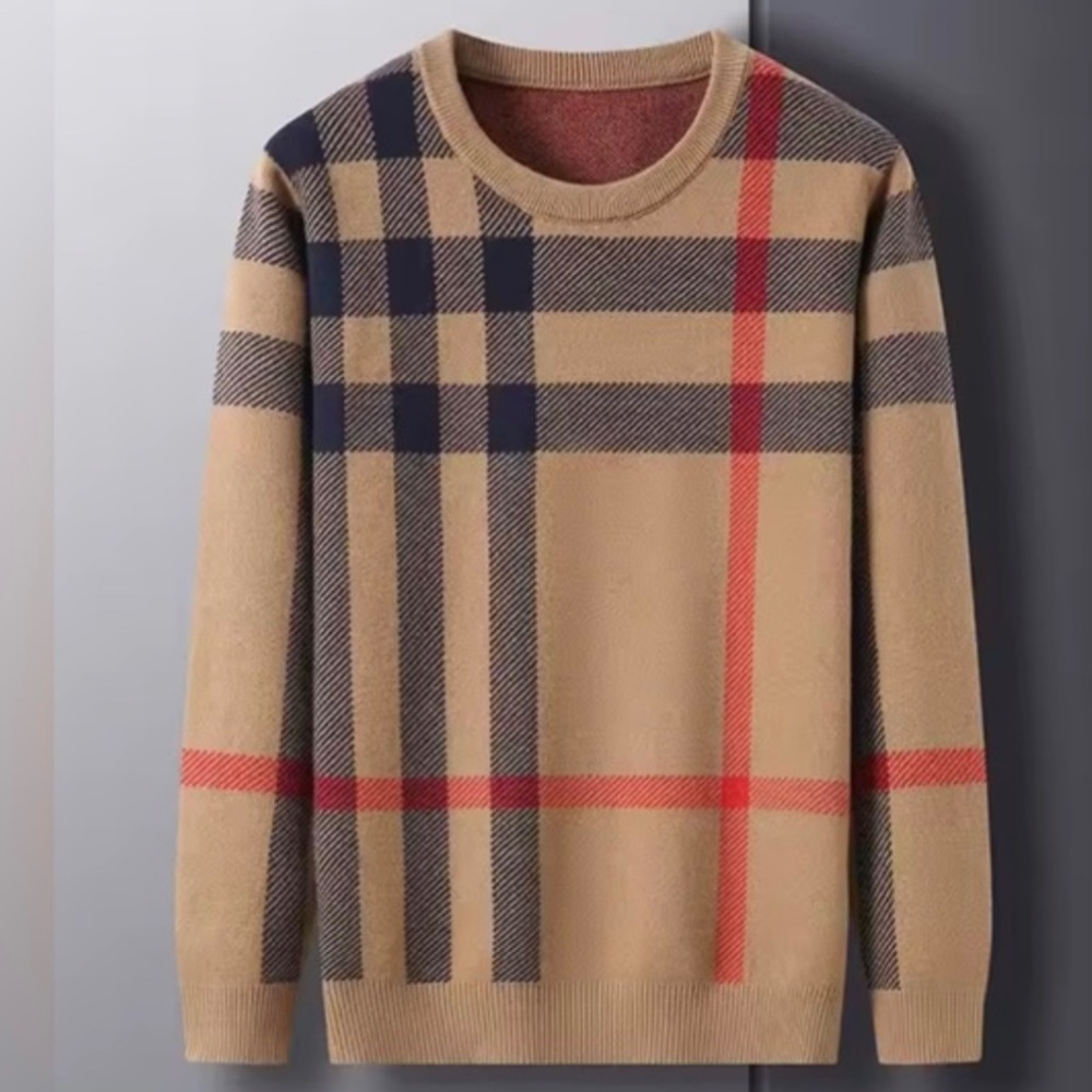 NEW $98 Cody Checker Full Men's Classic Plaid Sweater - Brown and Red - Picture 2 of 2